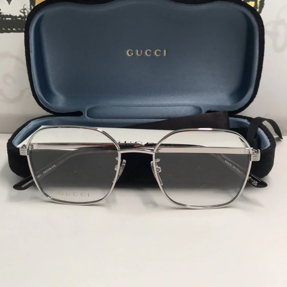 New Authentic Gucci GG0946OA 001 Eyeglasses — Silver Metal Square